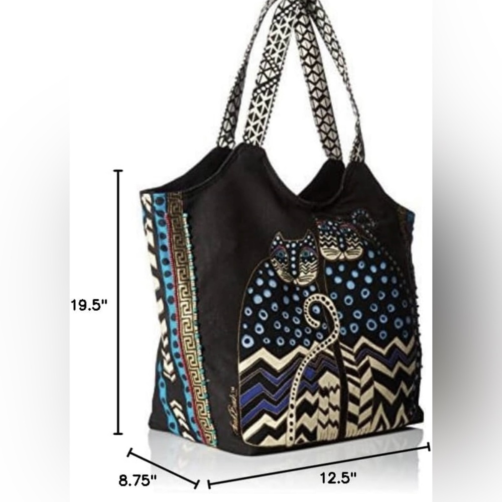 Laurel Burch Large Tote Spotted Cats Zipper Top Bag